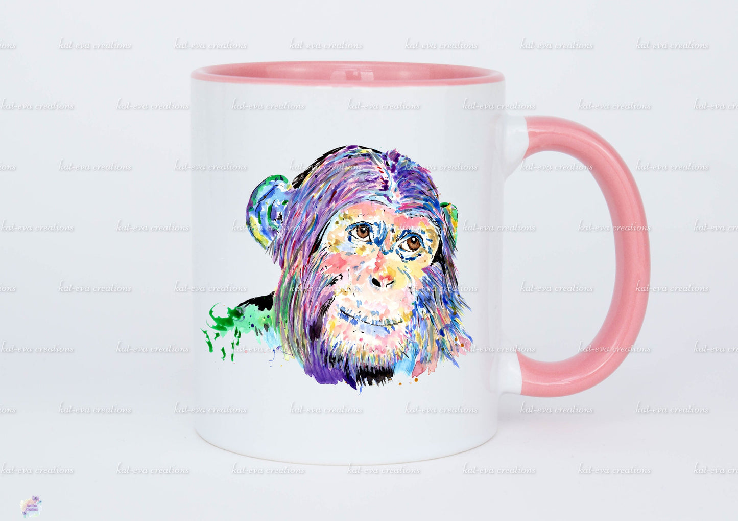 personalised watercolour chimp 11oz mug or mug and coaster set