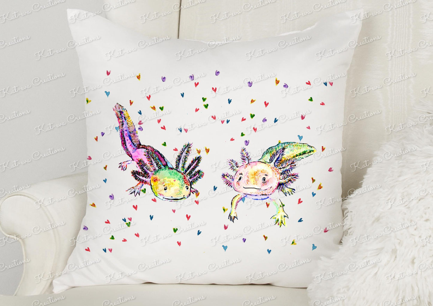 Axolotl cushion. can be personalised.