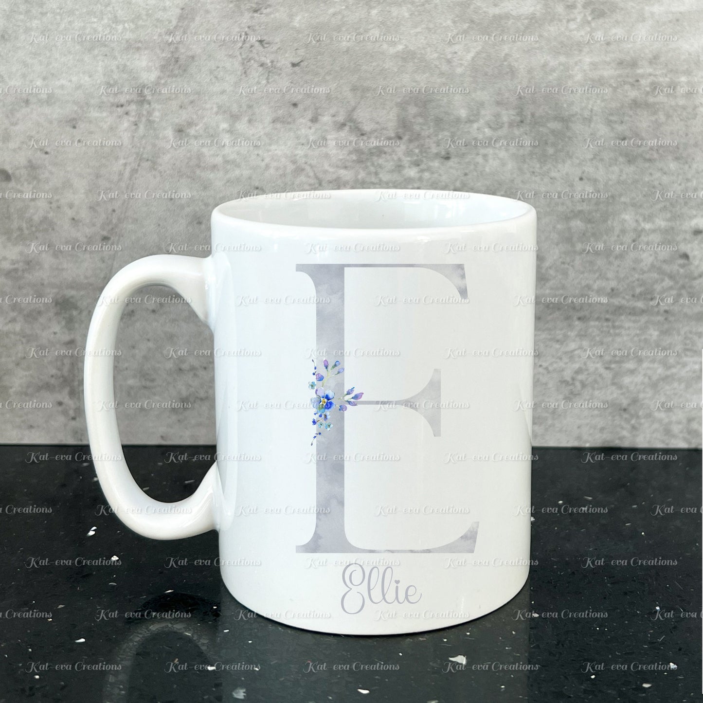 Forget me not mug. Personalised flower / floral alphabet cup. Ideal Birthday gift
