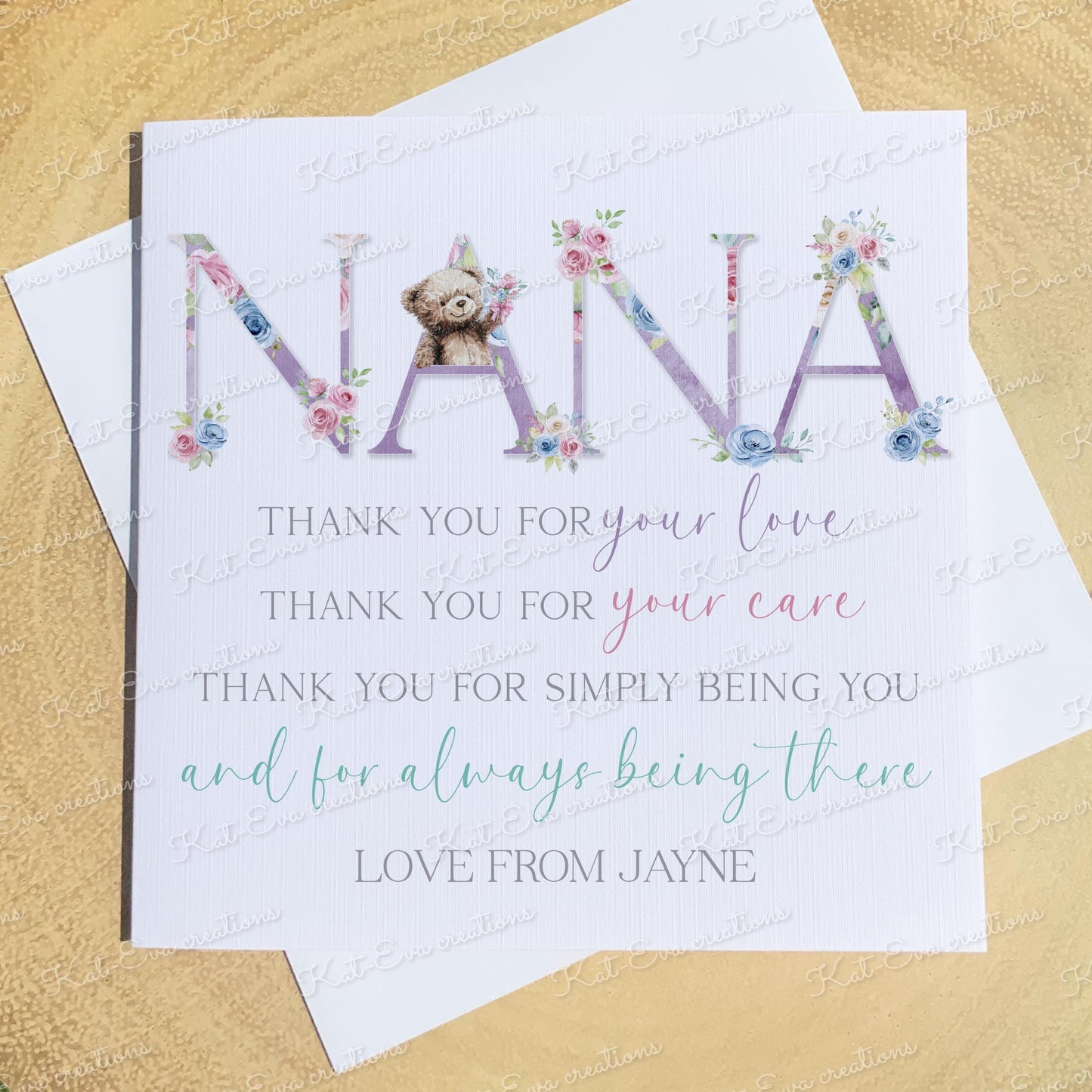 Personalised mother's day card. Happy mothers day or birthday card for mam, mom, mum, nan, nanna, nana, nannie, nanny. Cute Teddy bear card