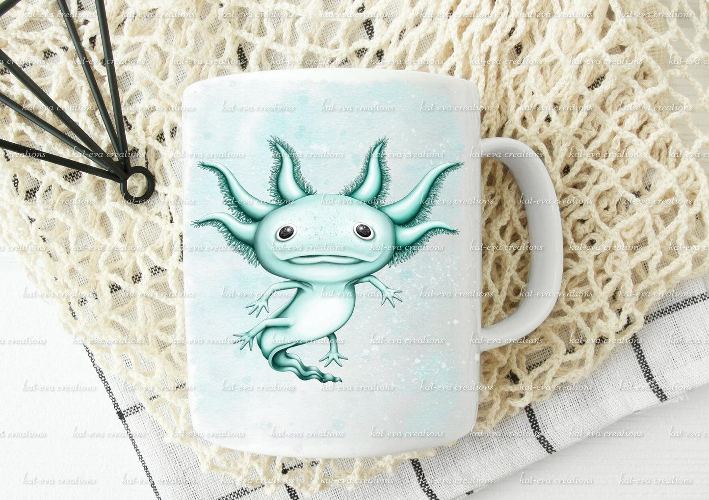 Personalised axolotl mug, available with or without coaster. can be personalised.