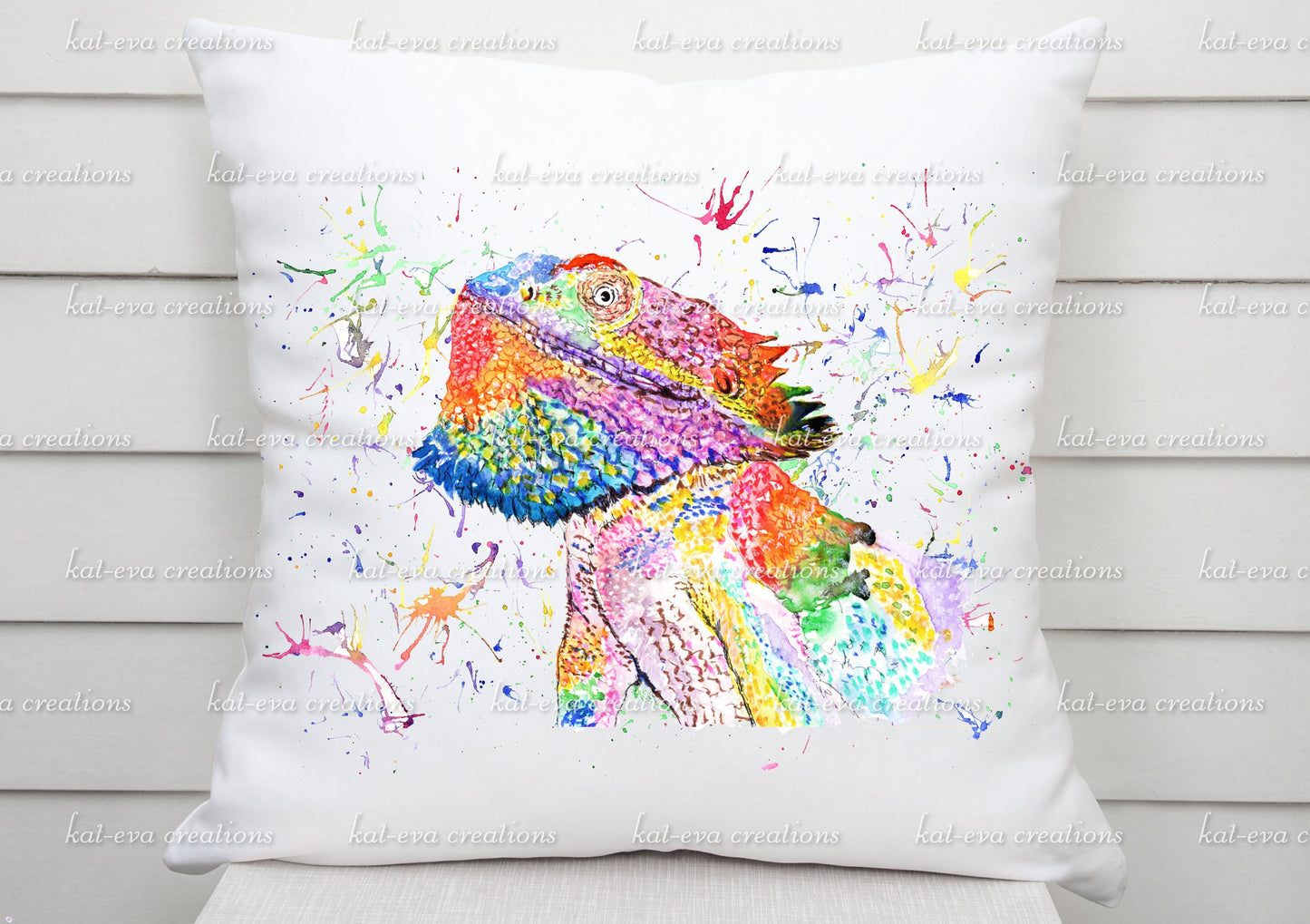 watercolour bearded dragon cushion. Can be personalised
