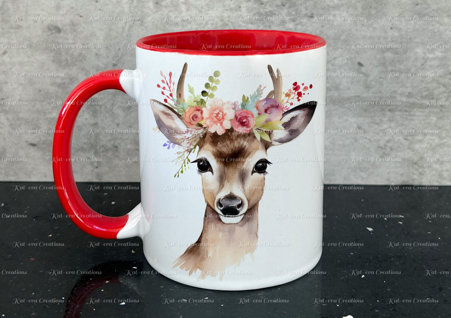 personalised Deer mug. Gorgeous Floral fawn Cup. Ideal for birthday, secret santa, stocking filler or Christmas present