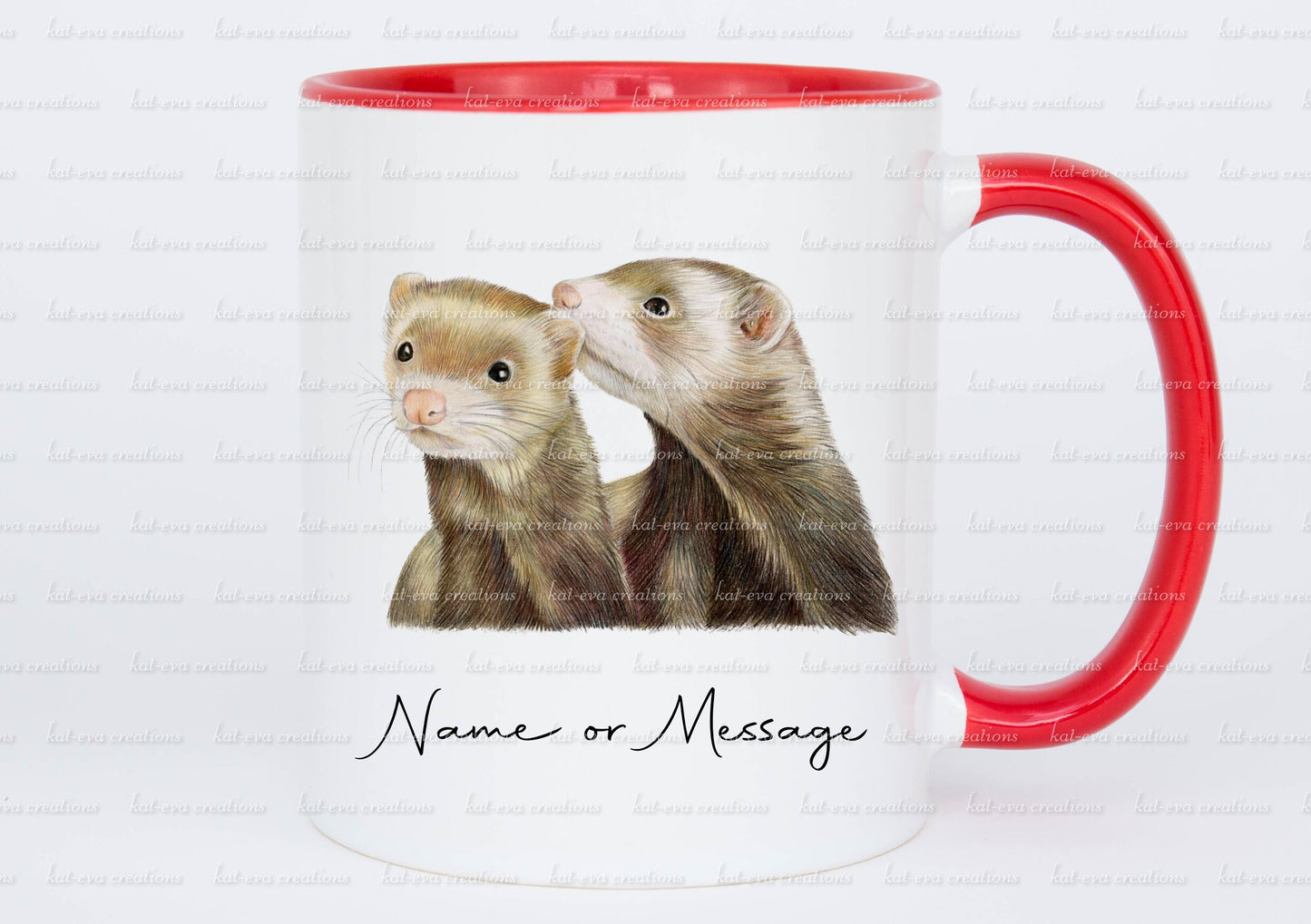 Ferret couple mug, available with or without coaster. can be personalised.