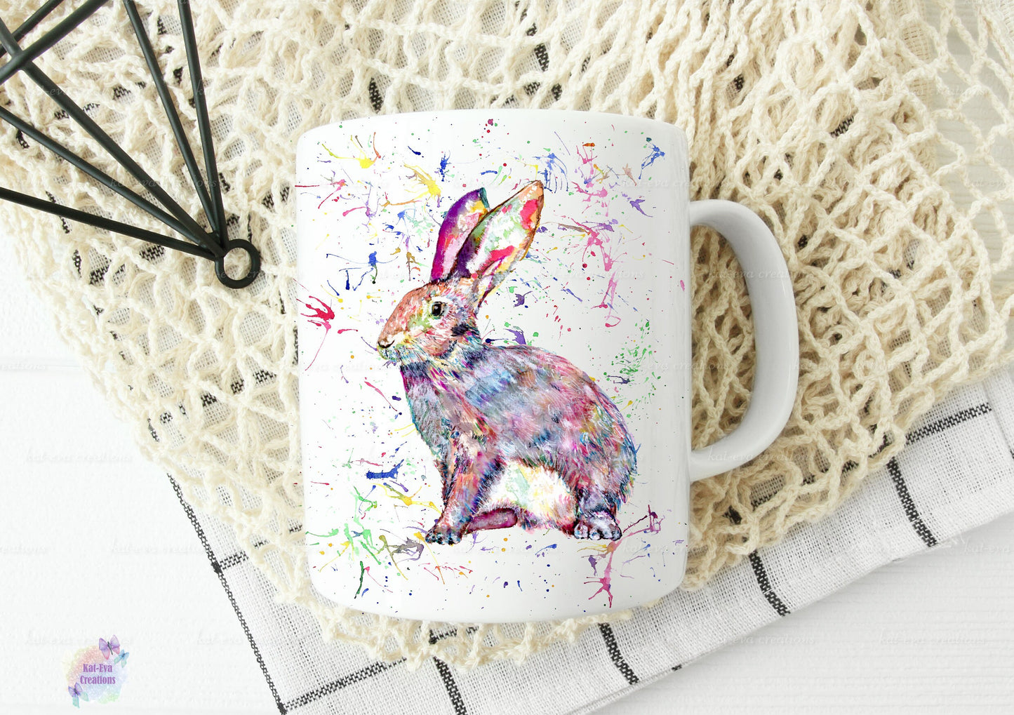 Beautiful watercolour hare / rabbit mug. can be personalised.