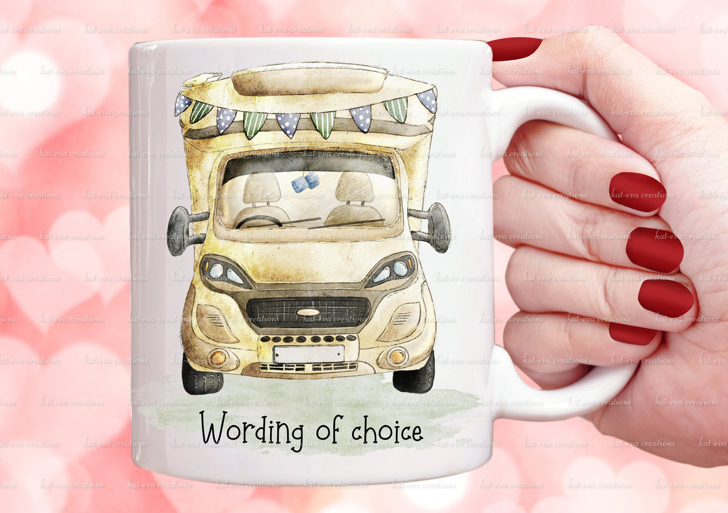 motorhome mug. personalised vintage motorhome cup. Campervan mug. choice of colours