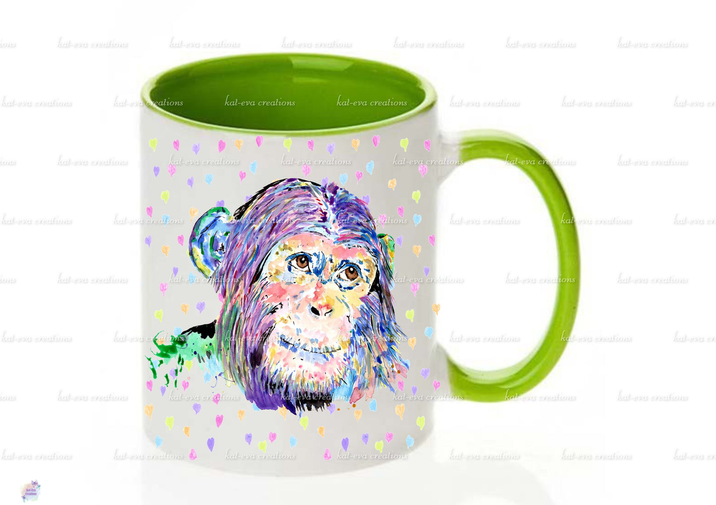 personalised watercolour chimp 11oz mug or mug and coaster set