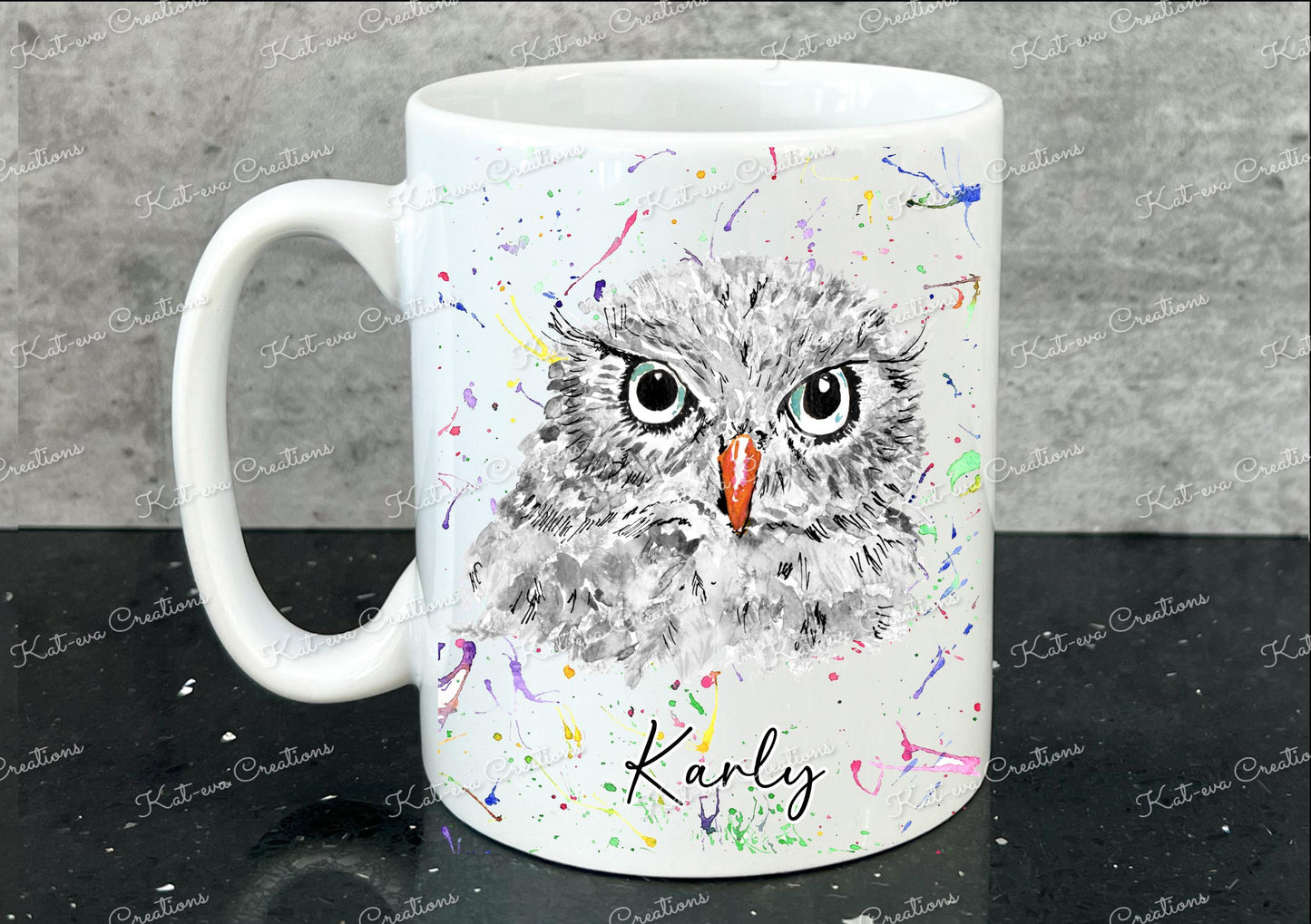 owl mug. personalised owl cup. Ideal for birthday or christmas gift. Secret santa present or stocking filler