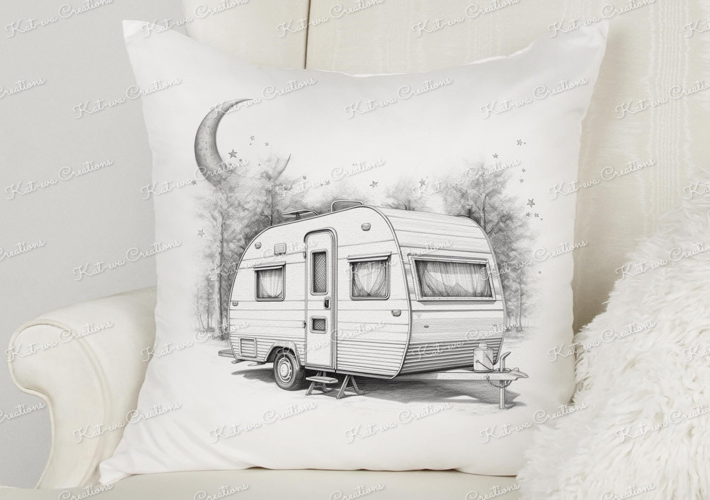 caravan cushion. personalised vintage caravan pillow. Camping and caravanning gift. Summer holiday present christmas or birthday gift