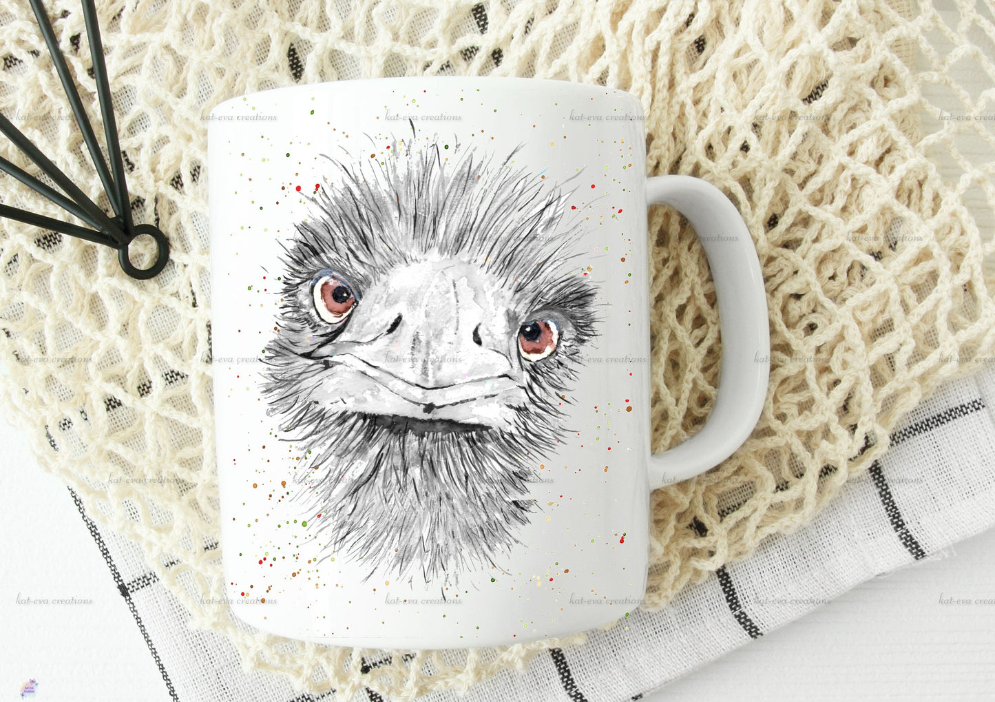 Personalised emu mug or mug and coaster set. christmas ostrich / emu design