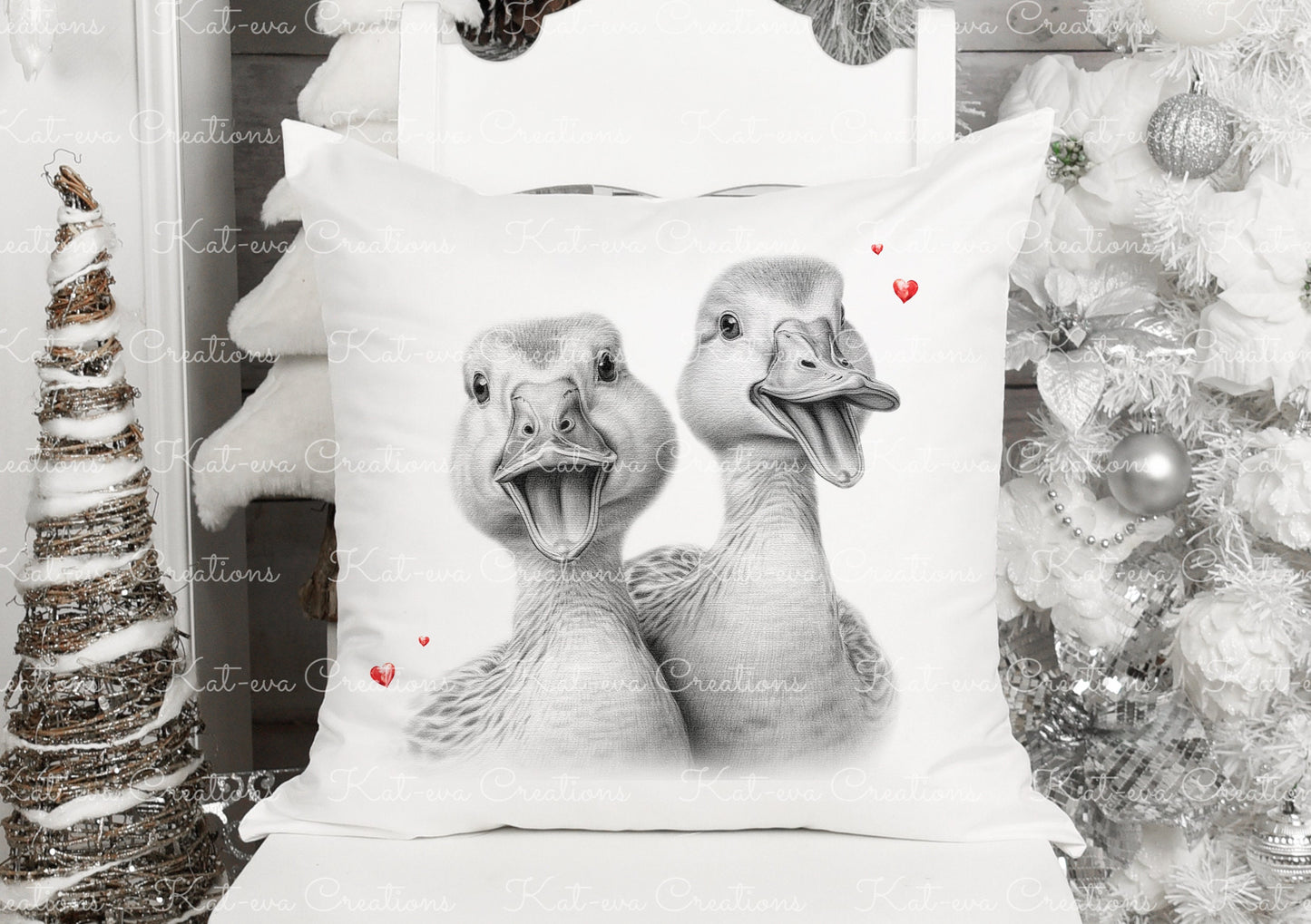Duck cushion. personalised duck couple pillow. ideal christmas, secret santa, stocking filler, birthday or wedding gift