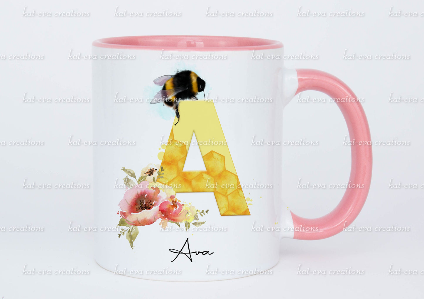 Stunning personalised bee initial mug or mug and coaster set Ideal christmas, birthday or mothers day gift