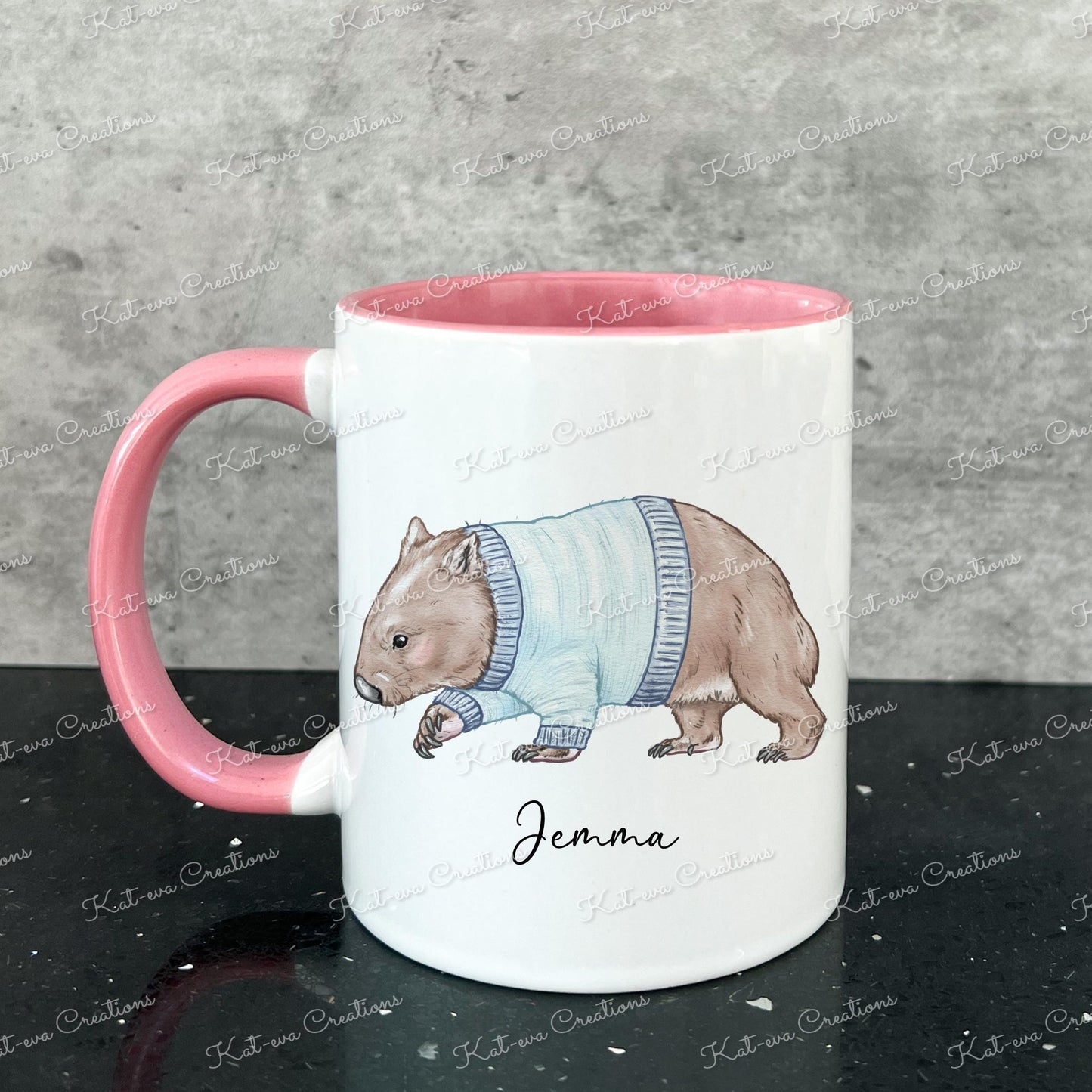 wombat mug, personalised wombat cup. ideal for Christmas eve box, stocking filler, secret santa gift or birthday present.