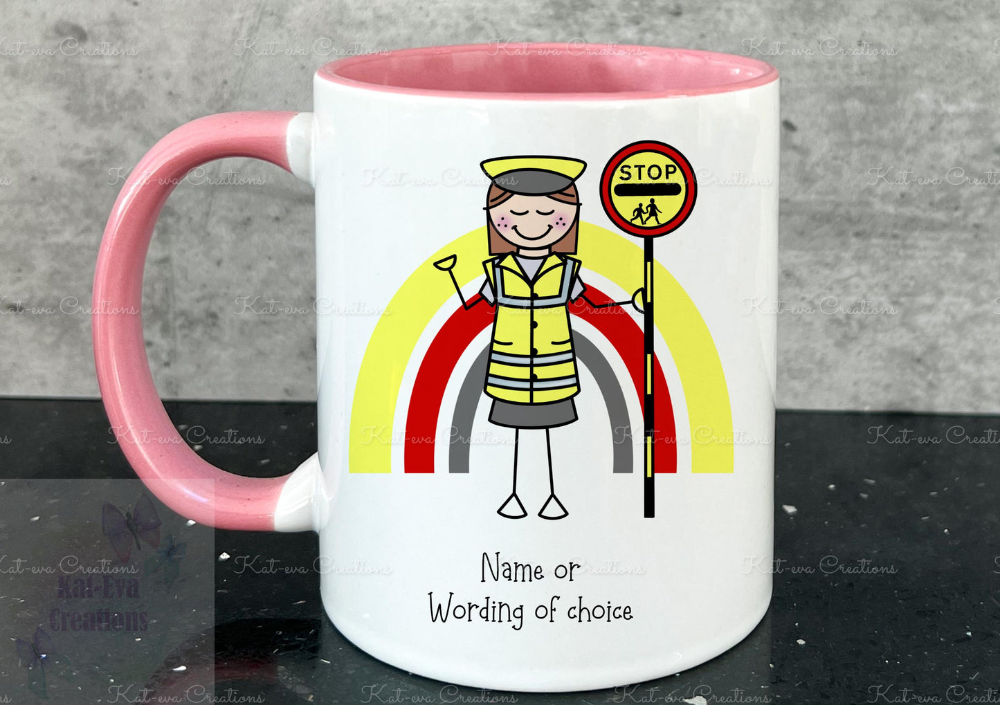 personalised lollipop lady / man / crossing stick man rainbow 11oz mug or mug and coaster set
