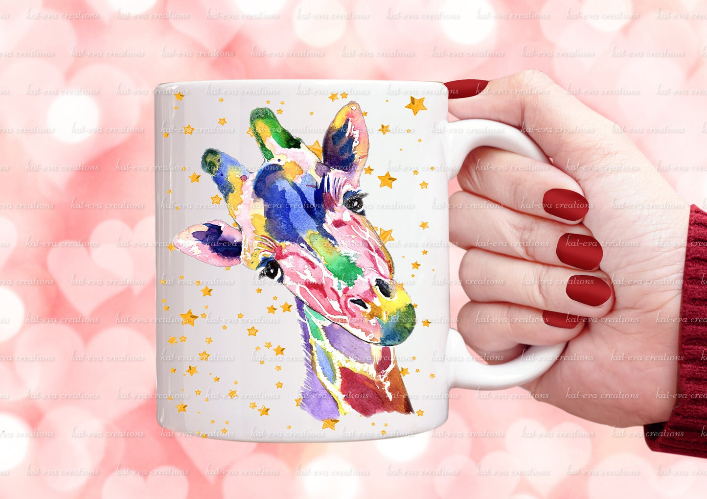 Watercolour giraffe mug can be personalised