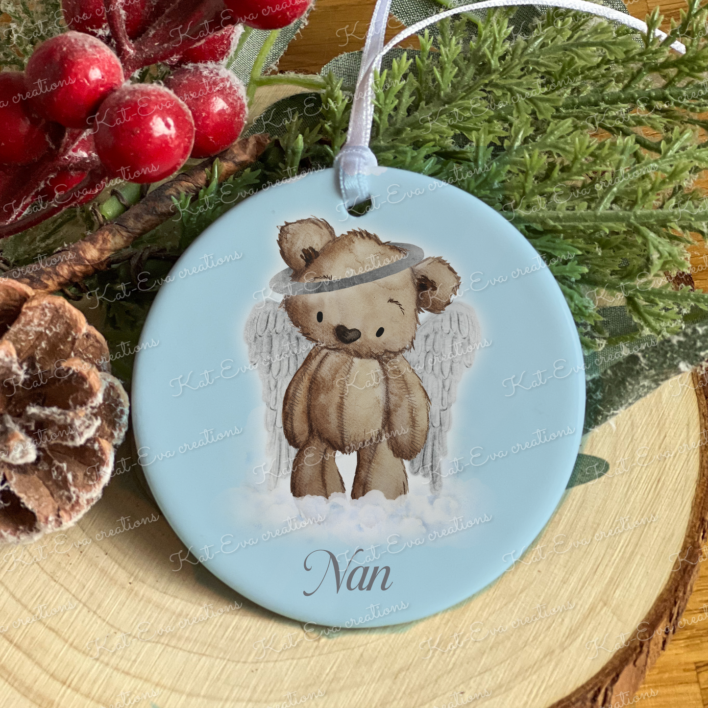 memory ceramic decoration angel bear choice of background colours