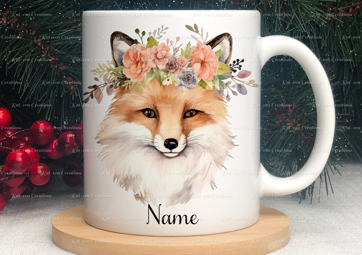 personalised fox mug. Gorgeous Floral fox Cup. Ideal for birthday, secret santa, stocking filler or Christmas present