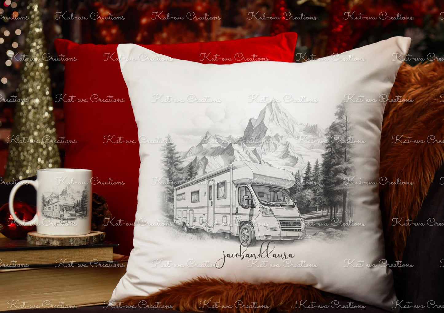 motorhome cushion. personalised camping pillow. Camper van, motor home gift