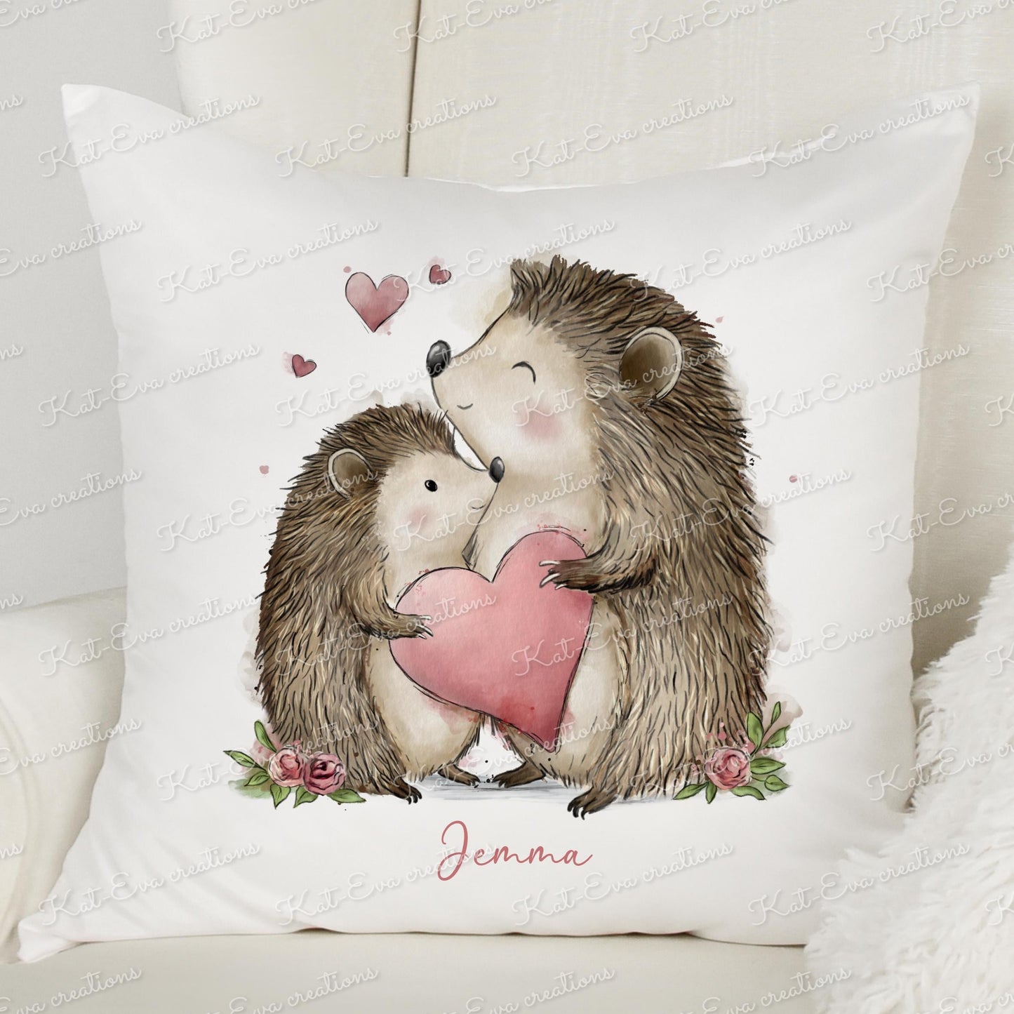 Hedgehog cushion. hedgehog mum pillow. Personalised cushion. Mothers day gift. Birthday present. Mum, mam, mummy gran nana