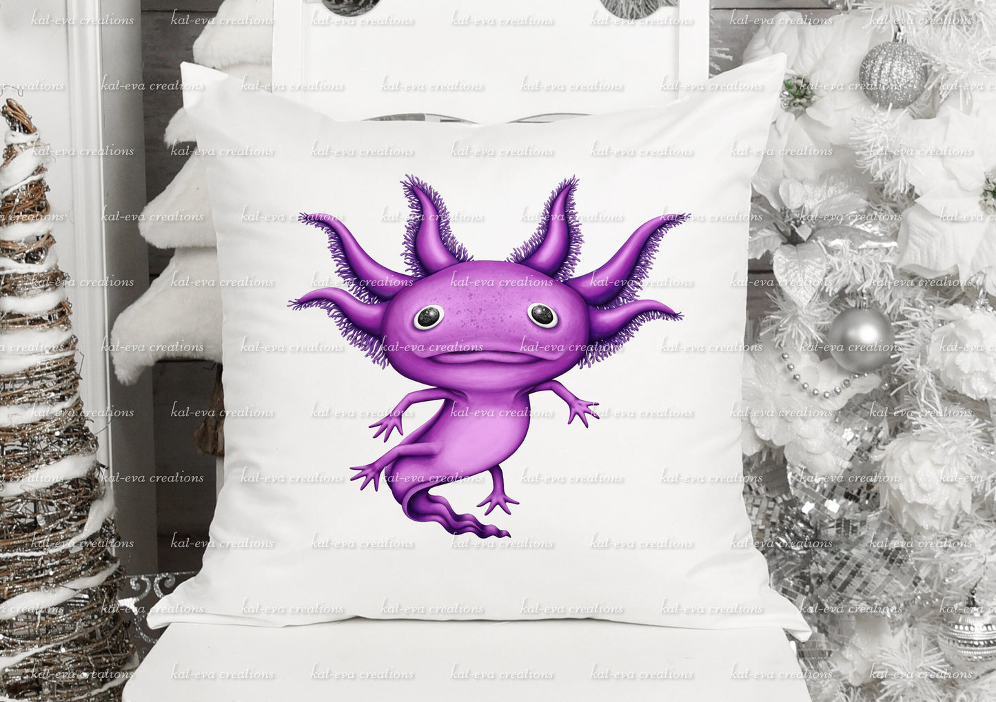 Personalised axolotl cushion.