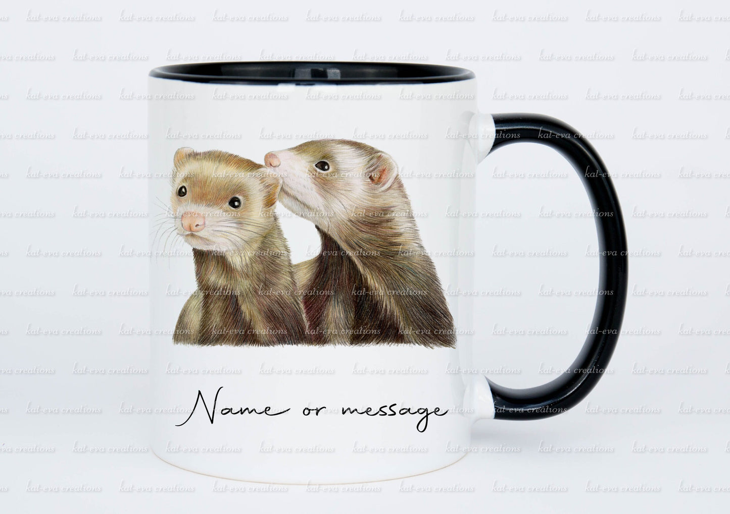Ferret couple mug, available with or without coaster. can be personalised.