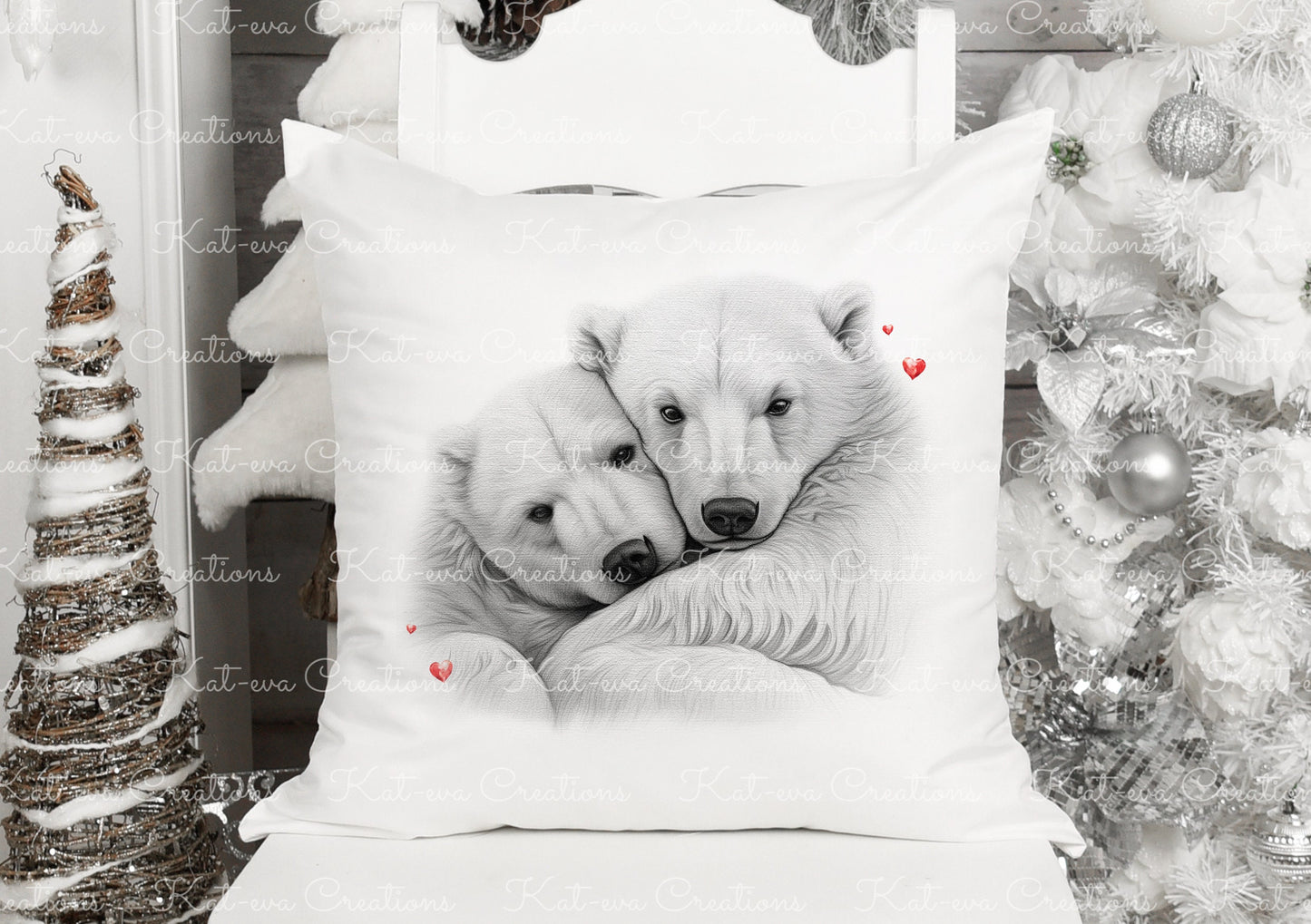 Polar bear cushion. personalised polar bear couple pillow. ideal christmas, secret santa, stocking filler, birthday or wedding gift