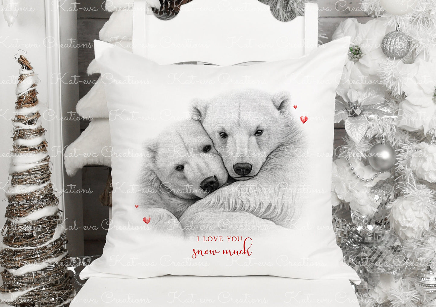 Polar bear cushion. personalised polar bear couple pillow. ideal christmas, secret santa, stocking filler, birthday or wedding gift