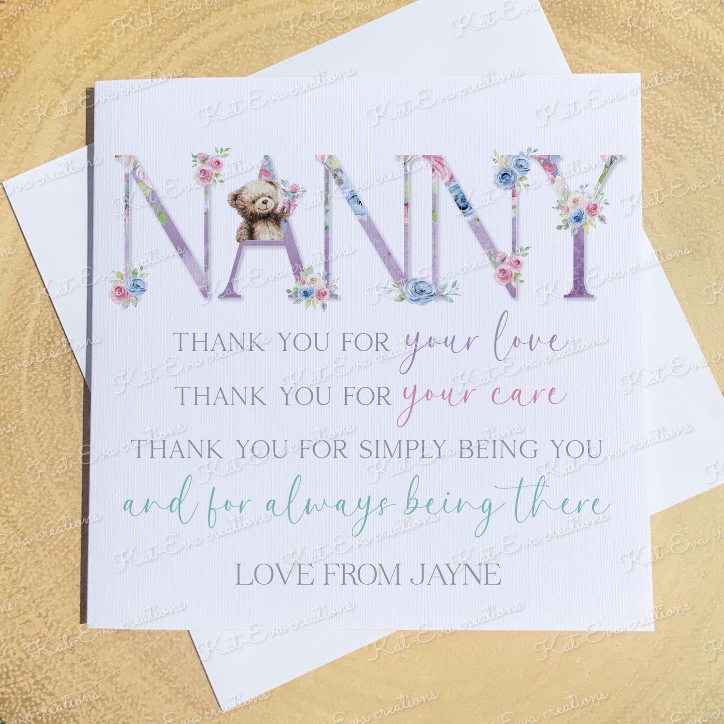 Personalised mother's day card. Happy mothers day or birthday card for mam, mom, mum, nan, nanna, nana, nannie, nanny. Cute Teddy bear card