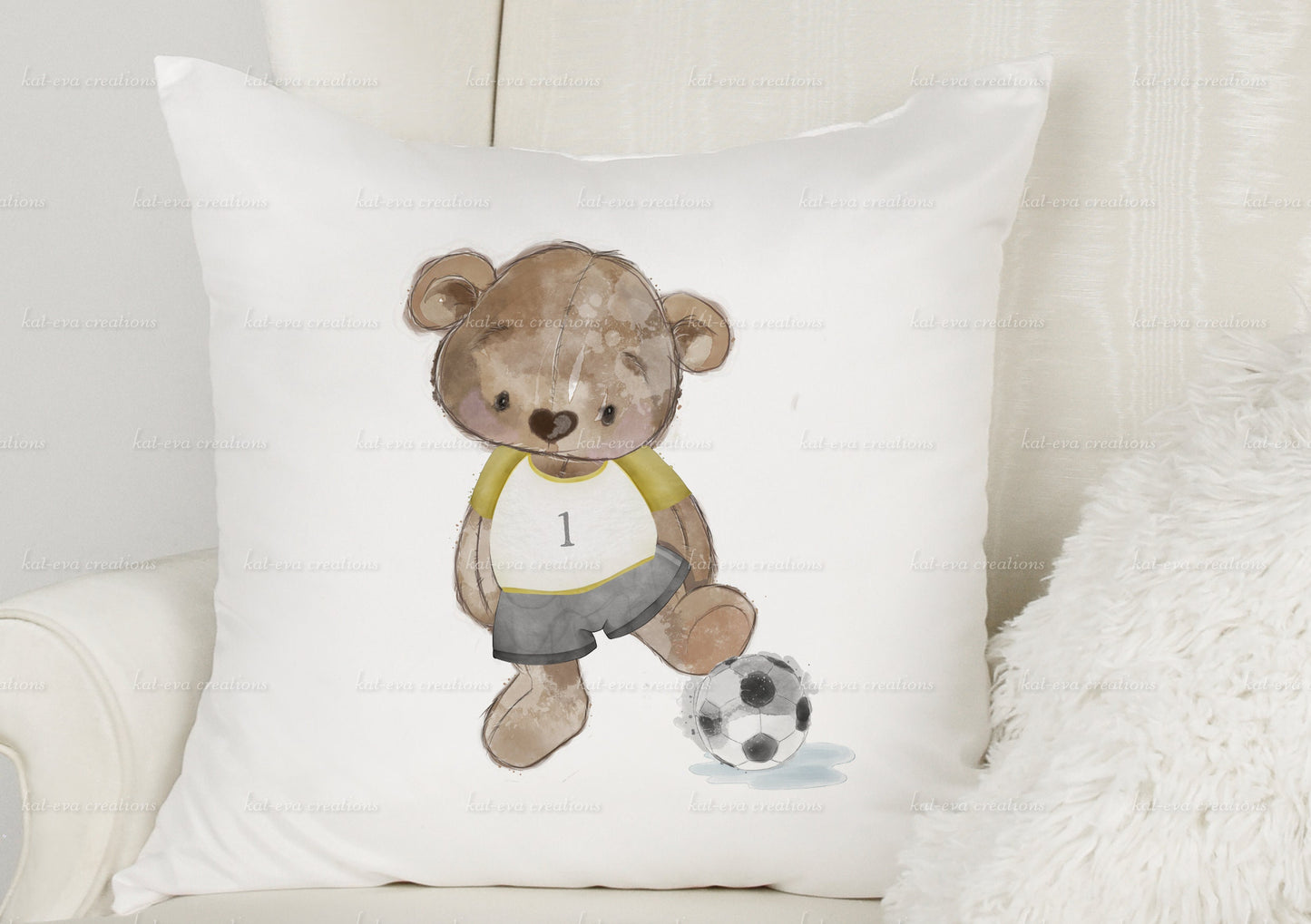 bear football cushion, personalised pillow, ideal for fathers day, birthdays, or coach thank you gifts