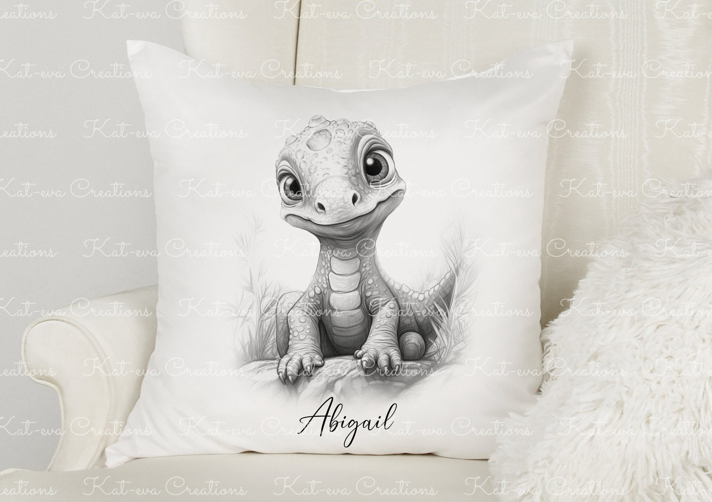 baby dinosaur cushion. personalised dinosaur pillow. ideal christmas, secret santa, stocking filler, or birthday gift