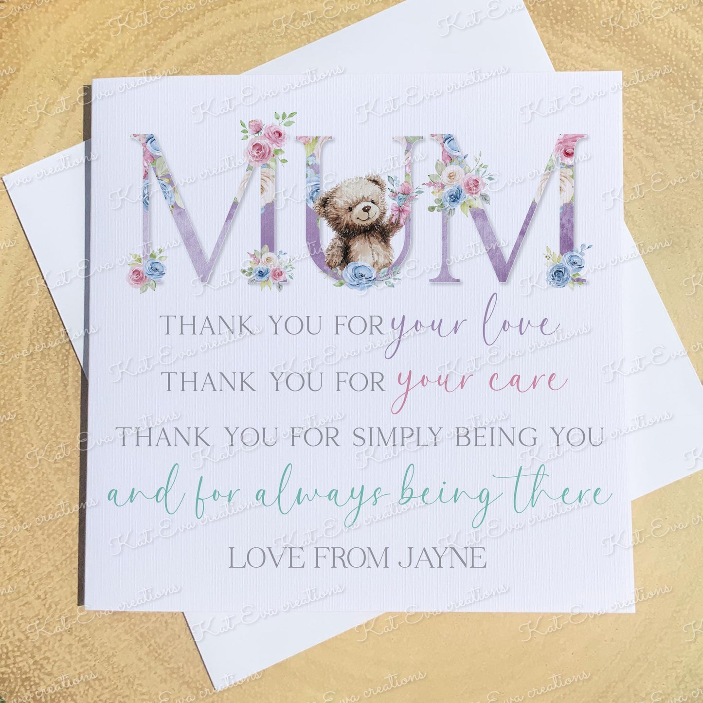 Personalised mother's day card. Happy mothers day or birthday card for mam, mom, mum, nan, nanna, nana, nannie, nanny. Cute Teddy bear card