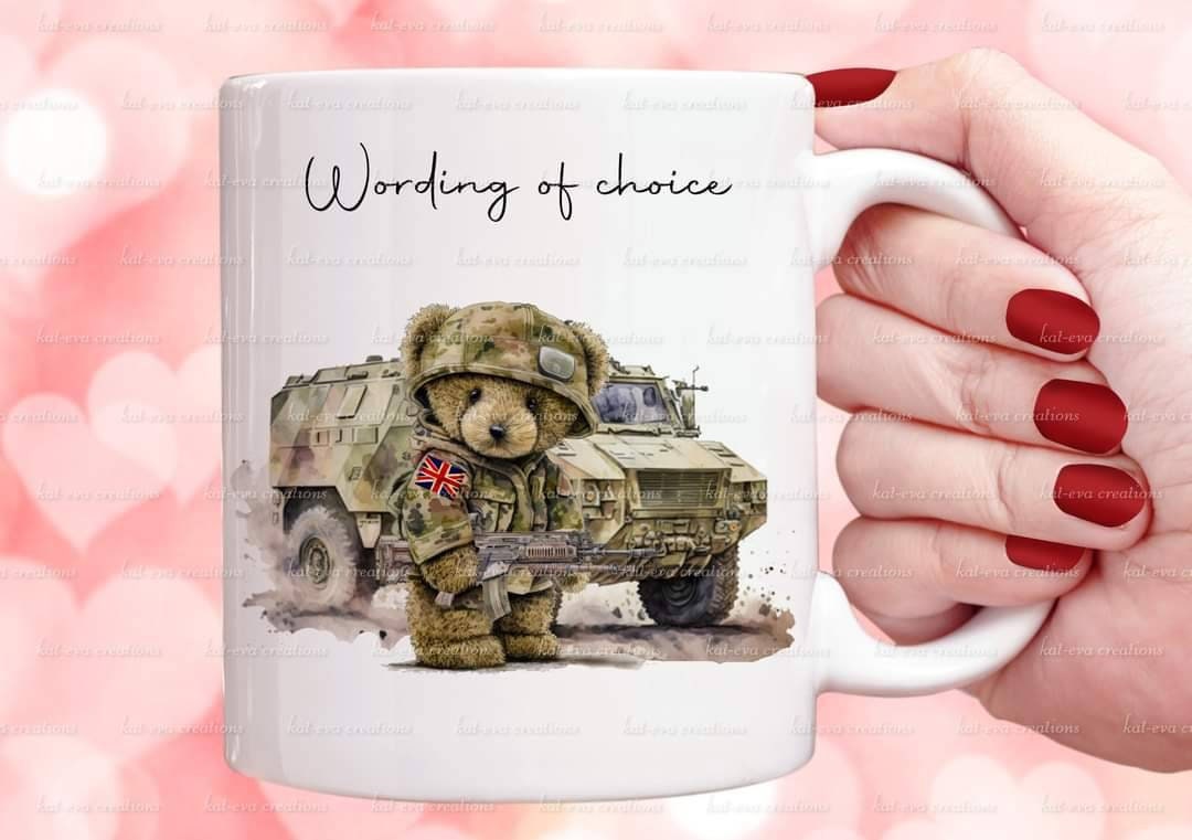 Army mug. Personalised teddy cup. Ideal passing out gift.