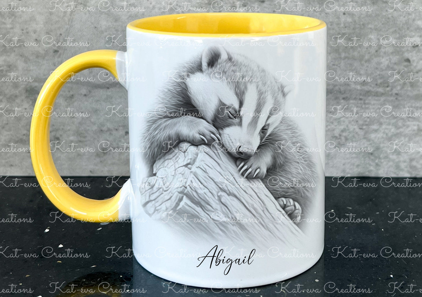 sleeping badger mug. Personalised badger cup. Ideal gift for Christmas. Birthday, secret santa or stocking filler