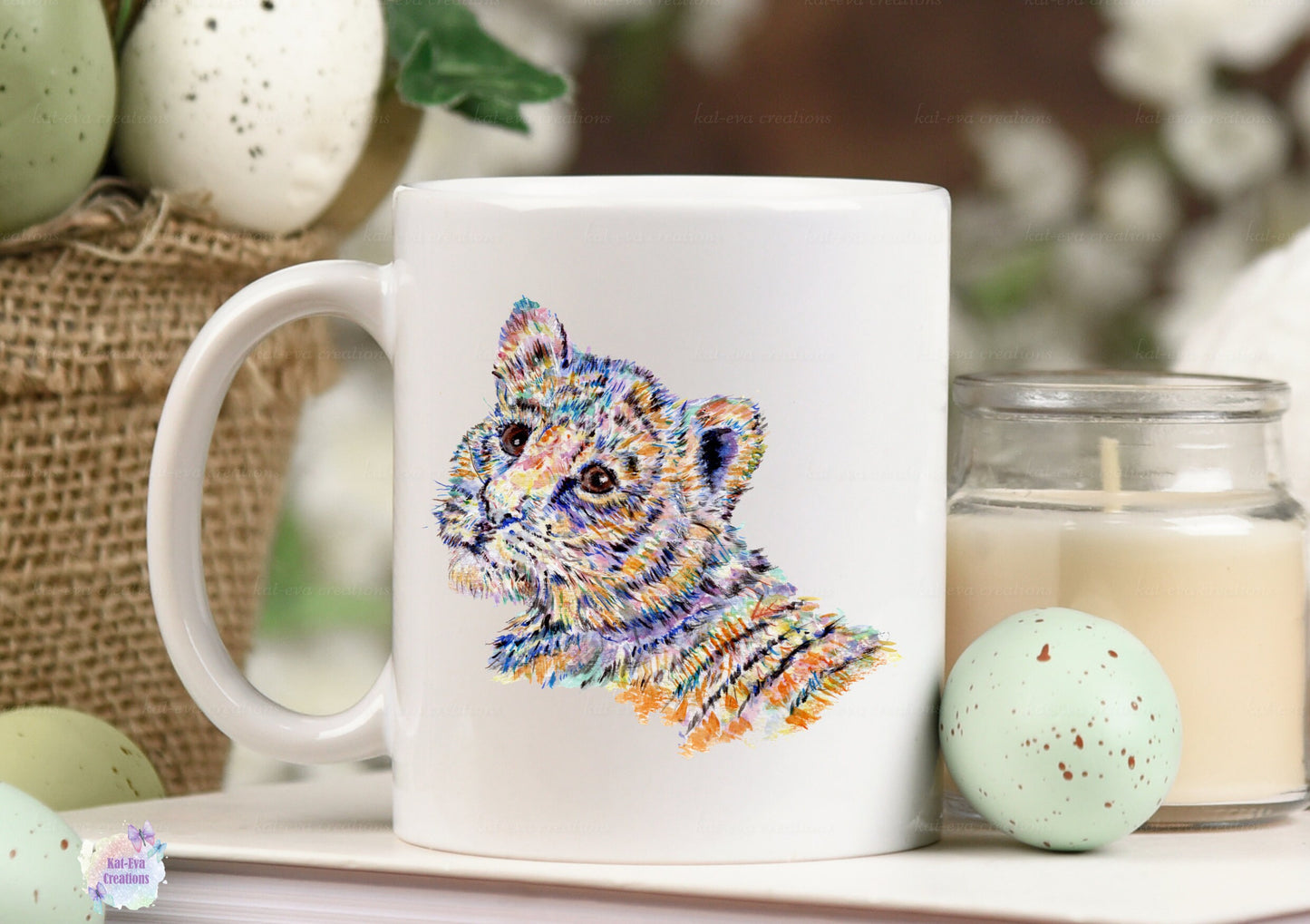 Watercolour tiger cub mug. can be personalised.