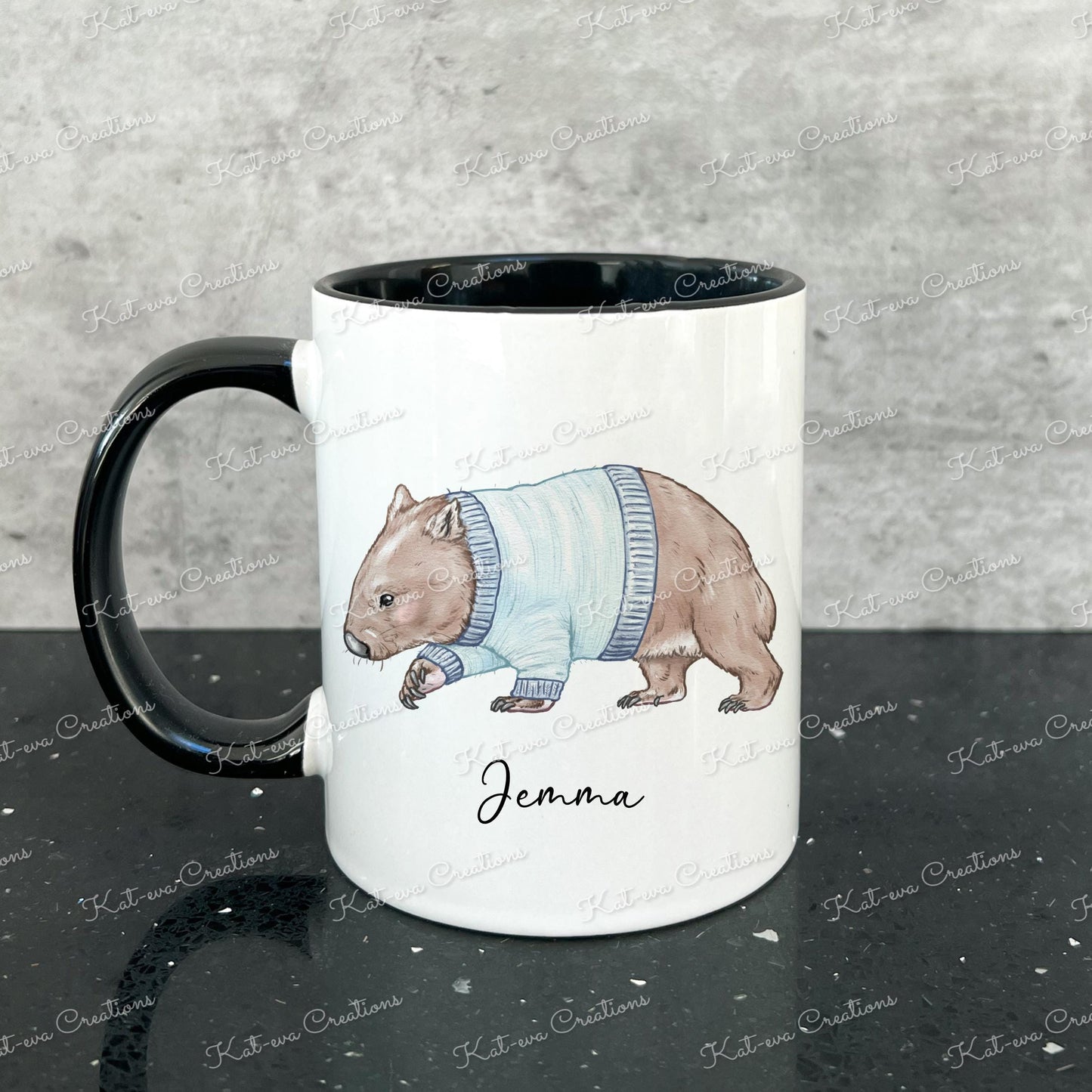 wombat mug, personalised wombat cup. ideal for Christmas eve box, stocking filler, secret santa gift or birthday present.