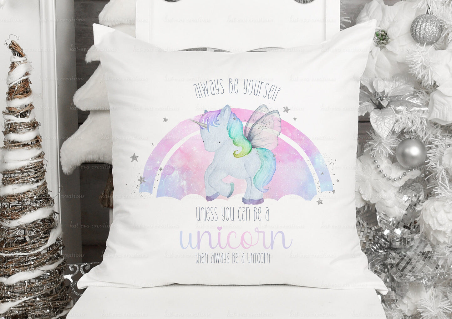 Stunning personalised unicorn cushion. Ideal birthday, or christmas gift. unicorn and rainbow design