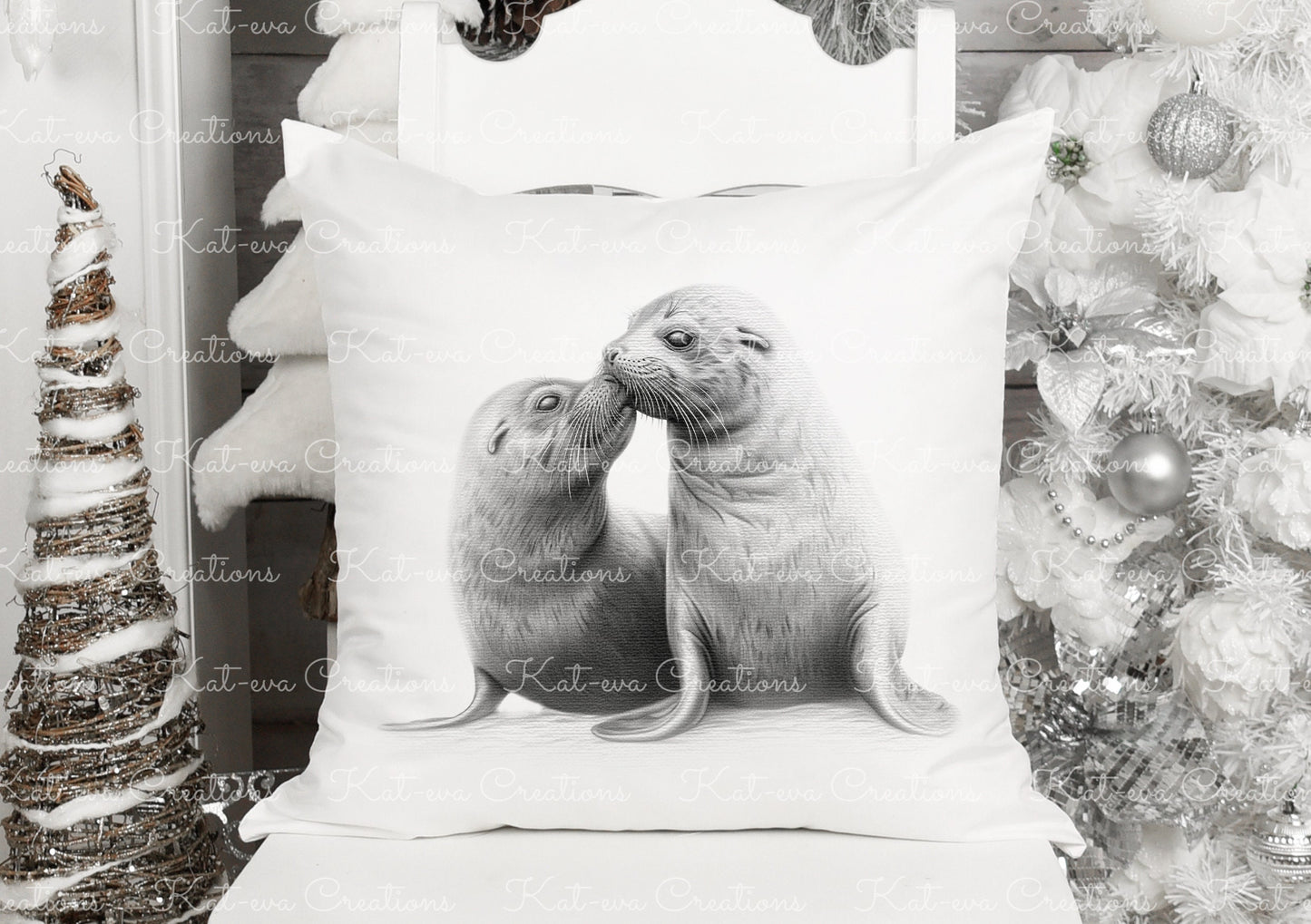 Seal cushion. personalised seal couple pillow. ideal christmas, secret santa, stocking filler, birthday or wedding gift
