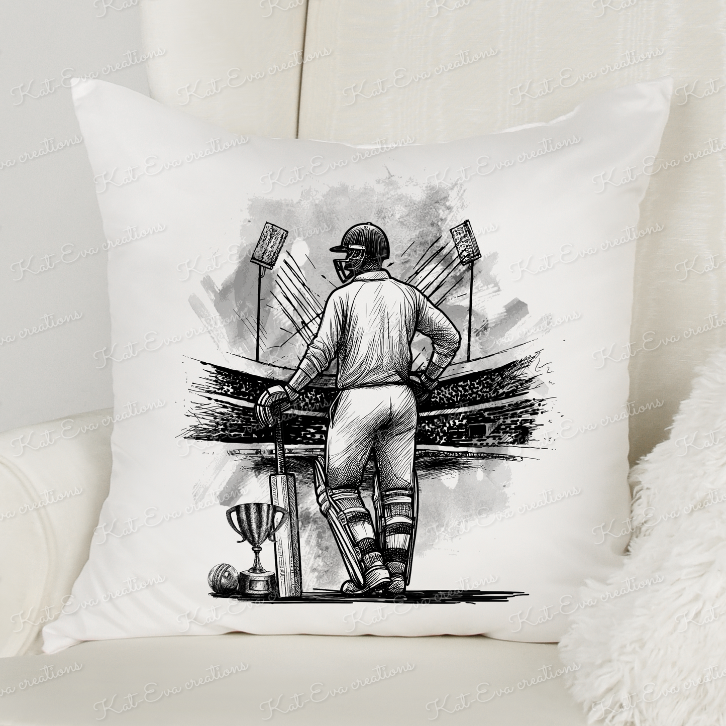 personalised cricket cushion. Ideal for birthdays, christmas, father's day or thank you gift