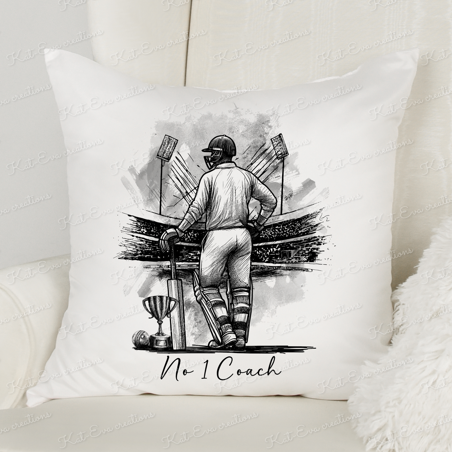 personalised cricket cushion. Ideal for birthdays, christmas, father's day or thank you gift