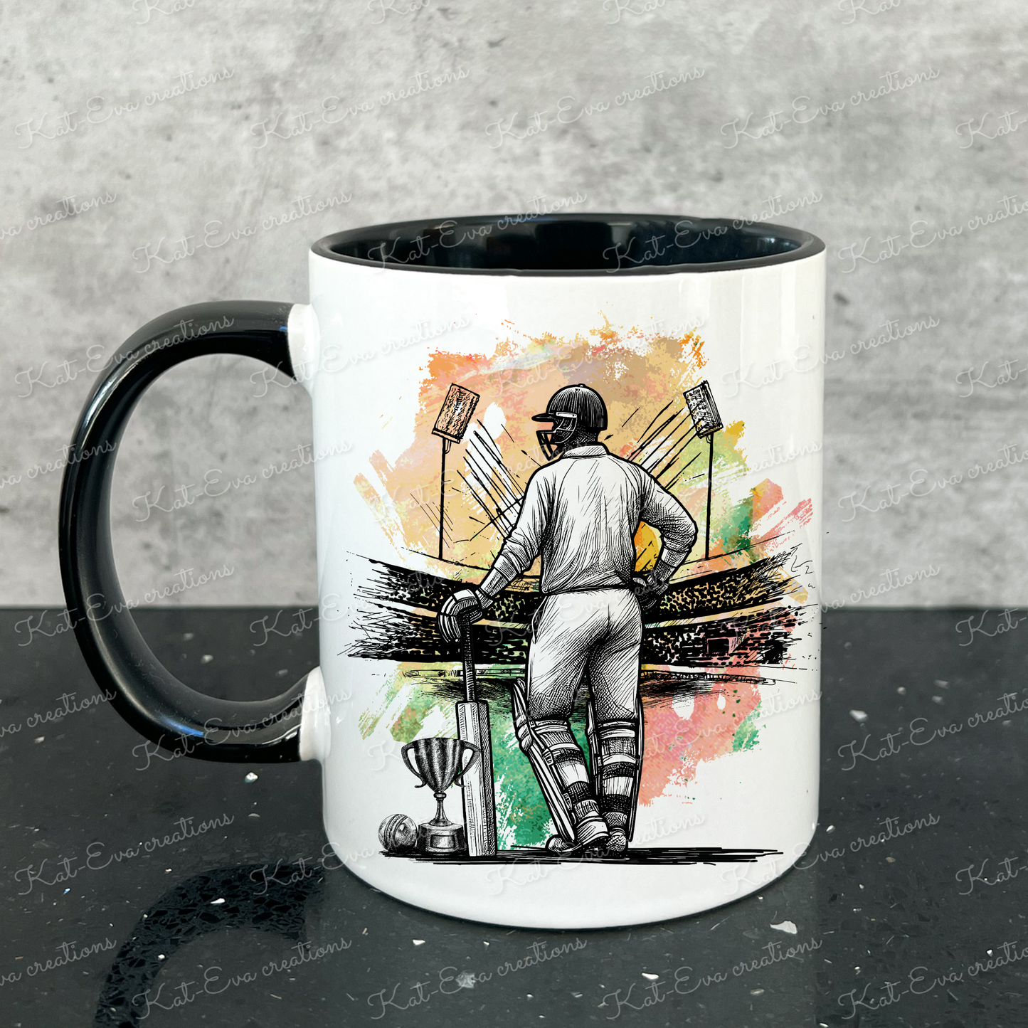 Cricket mug, or mug and coaster set. Ideal for birthdays, father's day, thank you gift