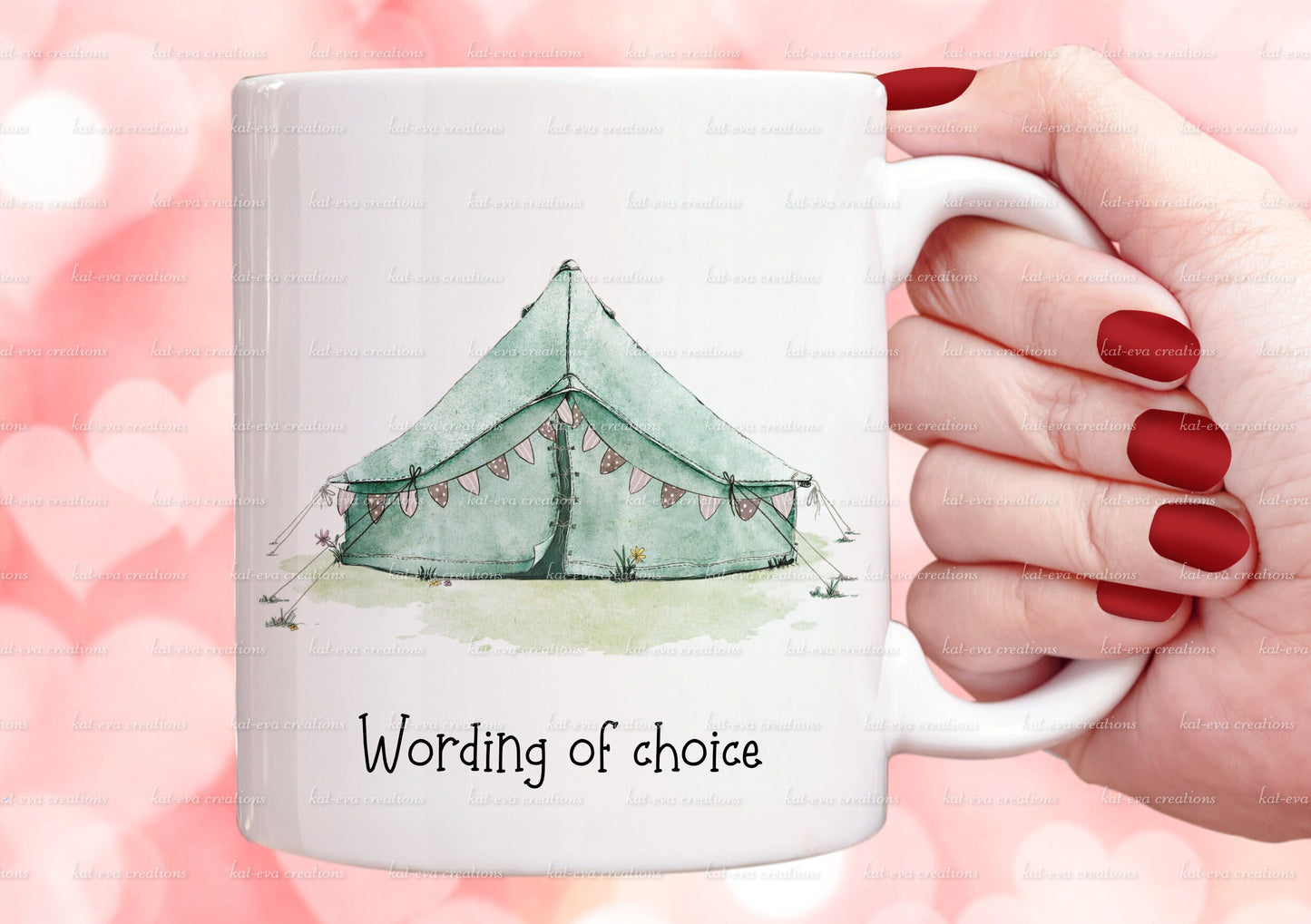 bell tent mug. personalised vintage tent cup. choice of colours