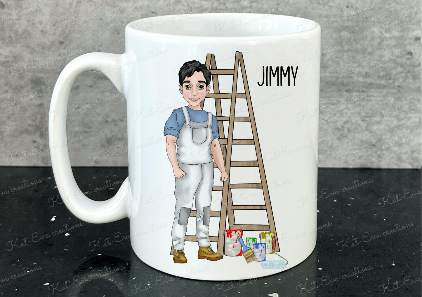 painter and decorator mug, Personalised painter cup. ideal christmas or birthday gift. Choice of characters