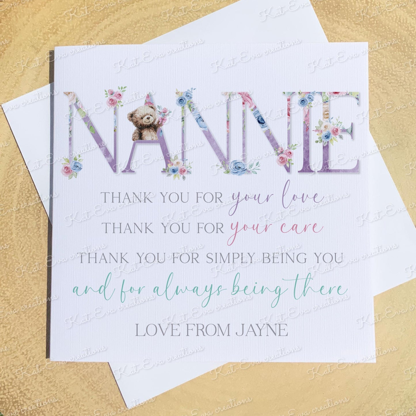 Personalised mother's day card. Happy mothers day or birthday card for mam, mom, mum, nan, nanna, nana, nannie, nanny. Cute Teddy bear card