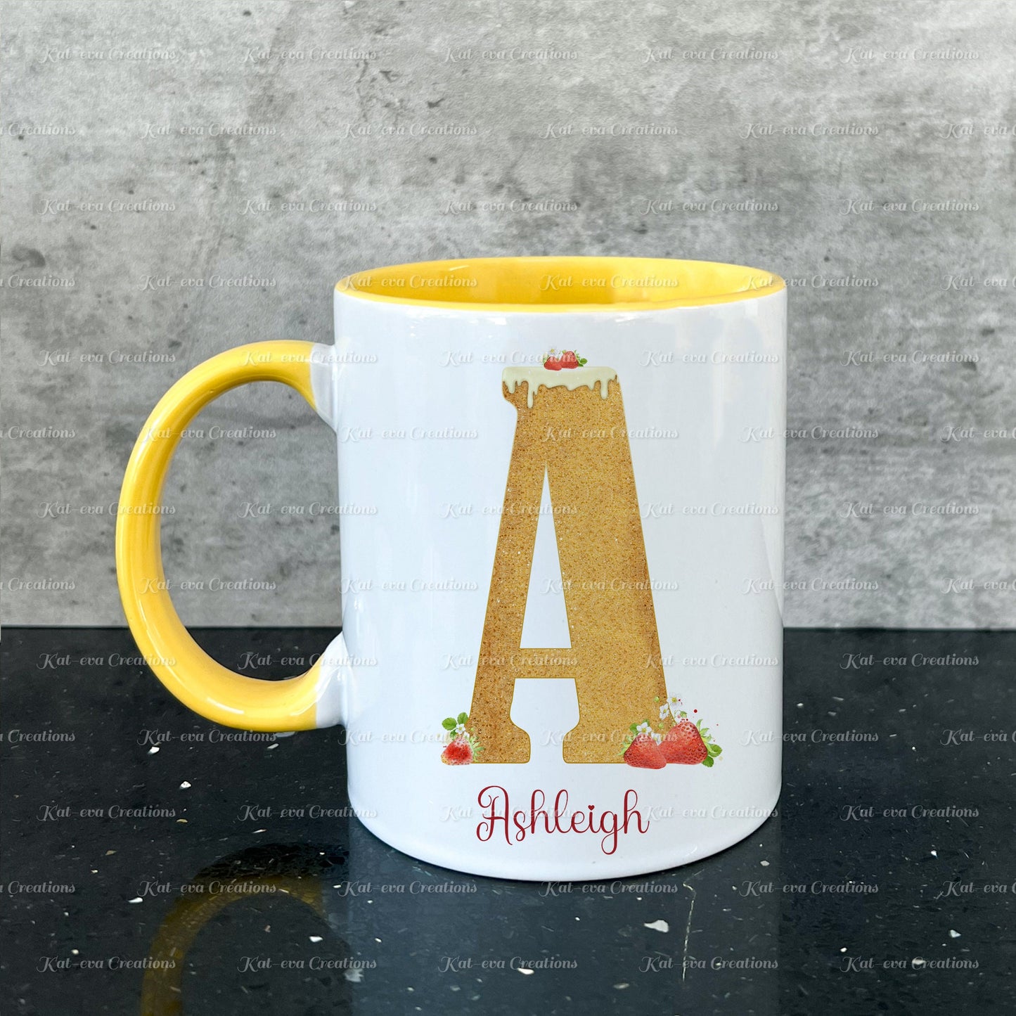 Baker mug. Personalised sponge cake alphabet cup. Ideal Birthday gift