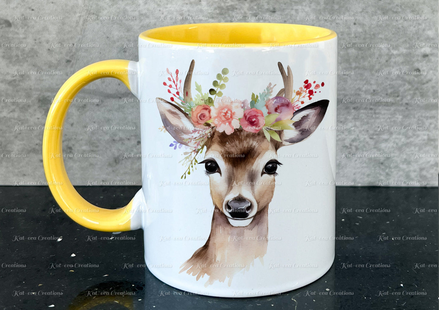 personalised Deer mug. Gorgeous Floral fawn Cup. Ideal for birthday, secret santa, stocking filler or Christmas present