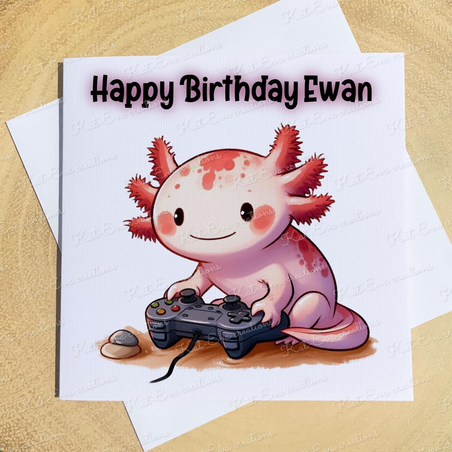 gamer axolotl card. Personalised gaming card. Birthday, easter or fathers day card