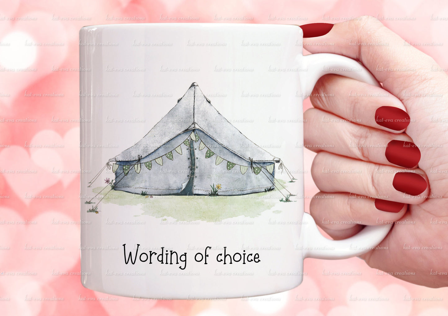 bell tent mug. personalised vintage tent cup. choice of colours