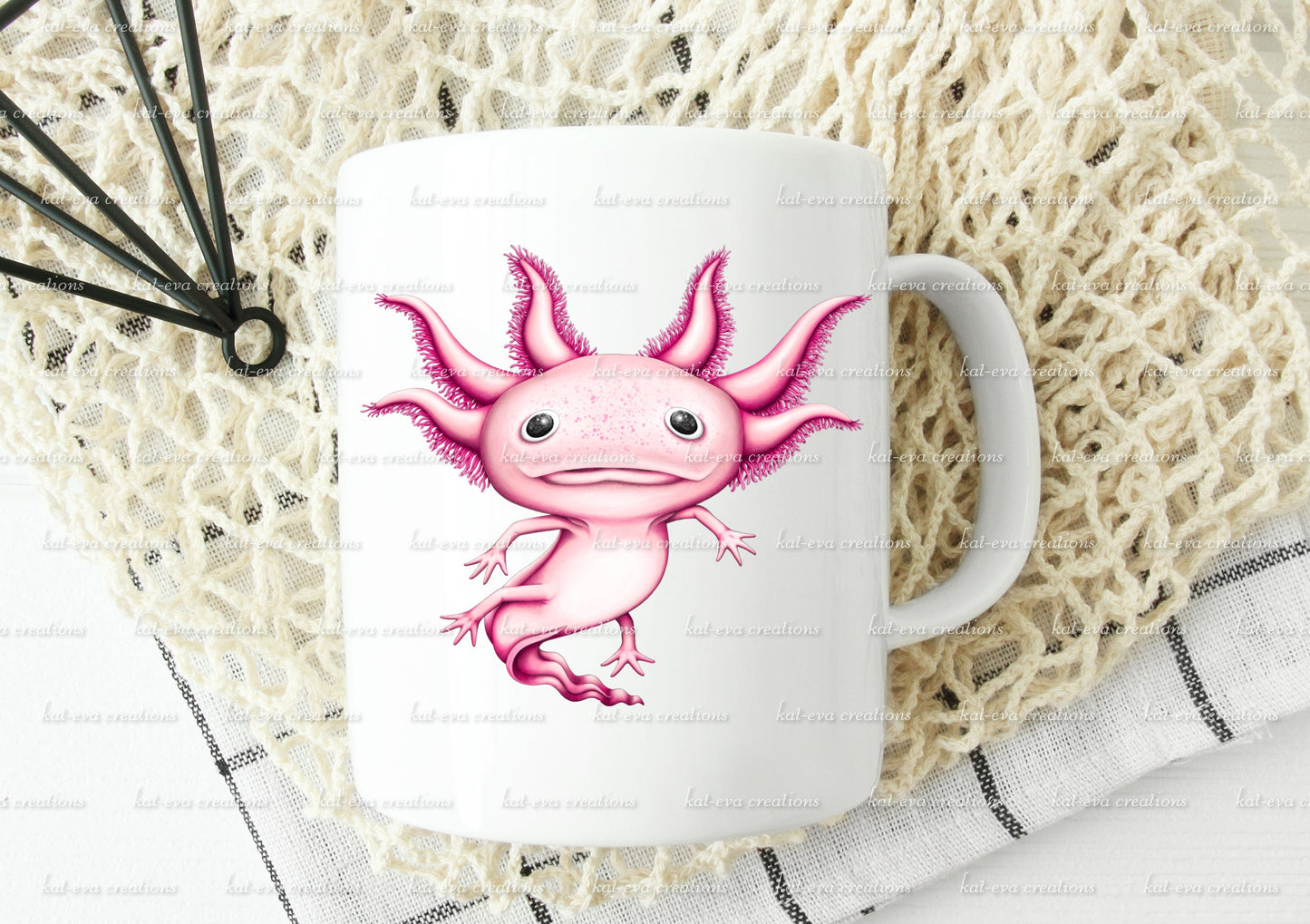 Personalised axolotl mug, available with or without coaster. can be personalised.