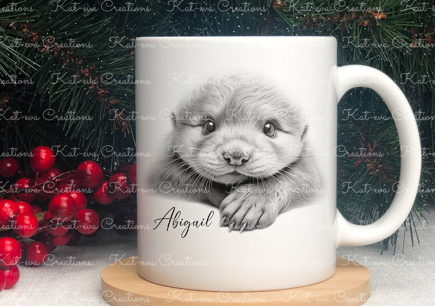 otter mug. Personalised baby otter cup. Ideal gift for Christmas. Birthday, secret santa or stocking filler