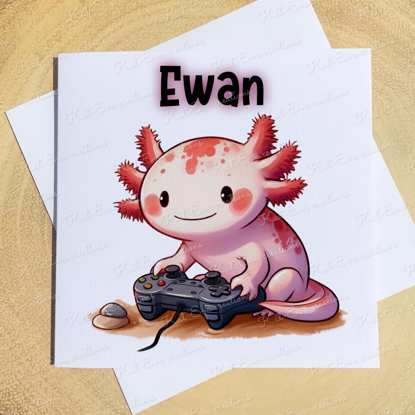 gamer axolotl card. Personalised gaming card. Birthday, easter or fathers day card